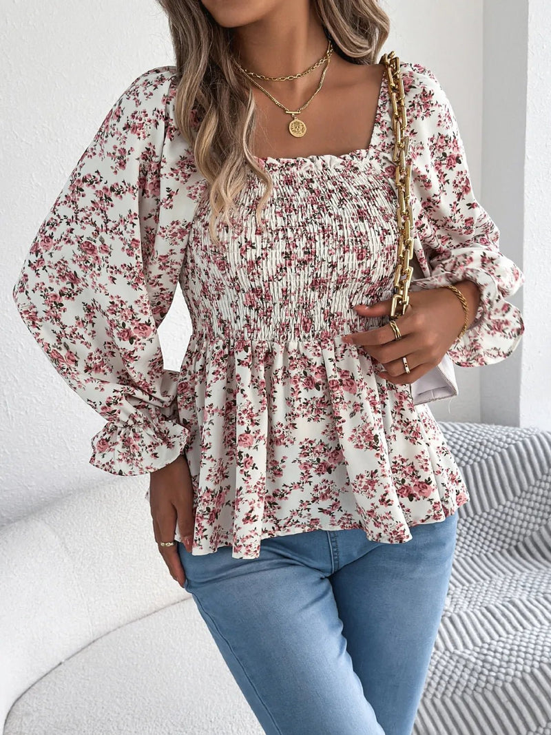 Floral Square Neck Flounce Sleeve Blouse | Blossom~n~Bloom