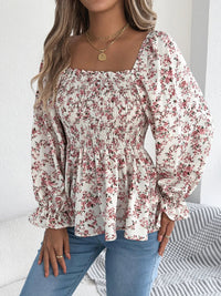 Floral Square Neck Flounce Sleeve Blouse | Blossom~n~Bloom
