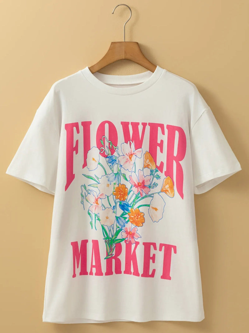 FLOWER MARKET Graphic Round Neck T Shirt - Blossom~n~Bloom