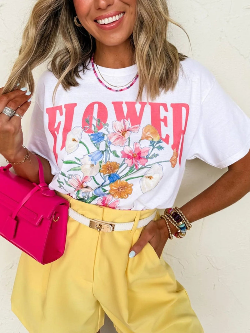FLOWER MARKET Graphic Round Neck T Shirt - Blossom~n~Bloom