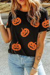 Full Size Glitter Jack - O' - Lantern Round Neck Short Sleeve T-Shirt - Blossom~n~Bloom