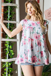 Heimish Full Size Butterfly Short Sleeve Round Neck Floral Print Tiered Top Plus Size - Blossom~n~Bloom