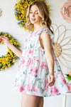 Heimish Full Size Butterfly Short Sleeve Round Neck Floral Print Tiered Top Plus Size - Blossom~n~Bloom