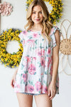 Heimish Full Size Butterfly Short Sleeve Round Neck Floral Print Tiered Top Plus Size - Blossom~n~Bloom