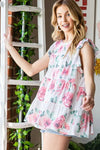 Heimish Full Size Butterfly Short Sleeve Round Neck Floral Print Tiered Top Plus Size - Blossom~n~Bloom
