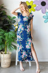 Heimish Full Size Floral Short Sleeve Slit Dress - Blossom~n~Bloom