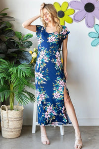 Heimish Full Size Floral Short Sleeve Slit Dress - Blossom~n~Bloom