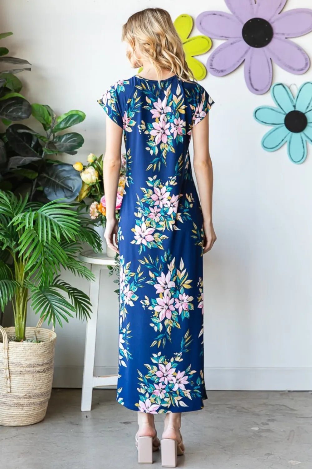 Heimish Full Size Floral Short Sleeve Slit Dress - Blossom~n~Bloom