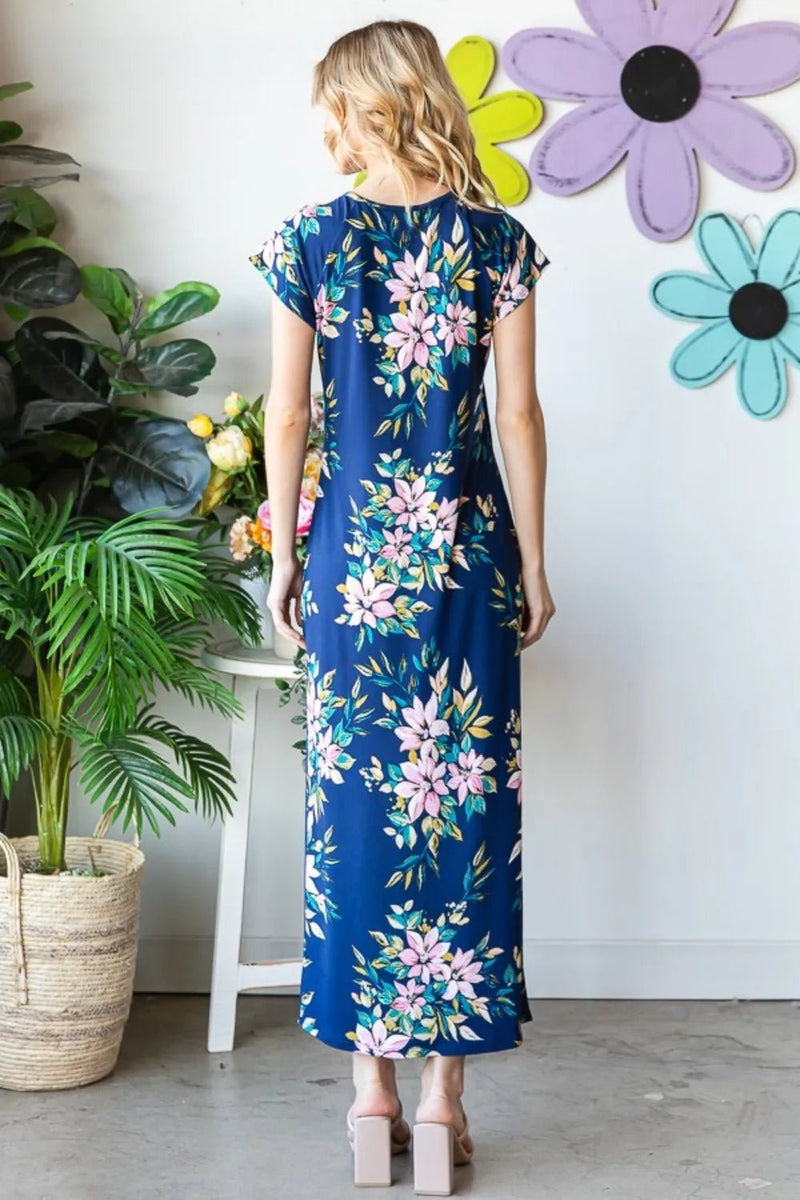 Heimish Full Size Floral Short Sleeve Slit Dress - Blossom~n~Bloom