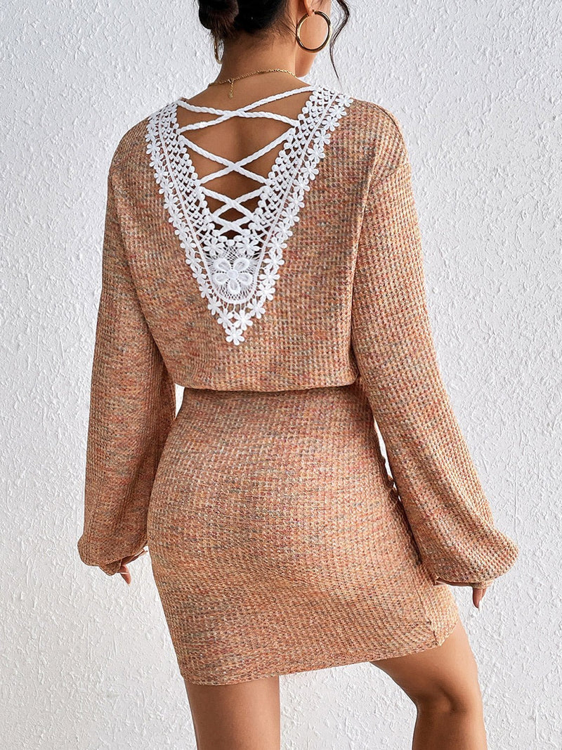 Honey Lace Detail V - Neck Mini Dress - Blossom~n~Bloom