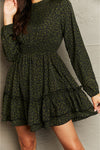 Honey Leopard Smock Waist Long Sleeve Dress - Blossom~n~Bloom