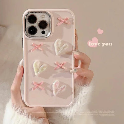 Ins Cute 3D Pearl Love Heart Phone Case For iPhone 16 15 14 13 12 11 - Blossom~n~Bloom
