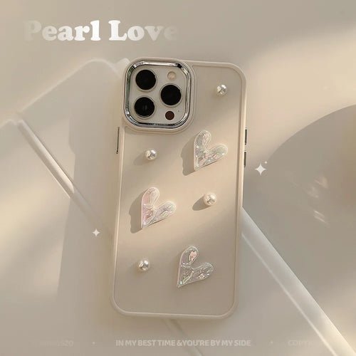 Ins Cute 3D Pearl Love Heart Phone Case For iPhone 16 15 14 13 12 11 - Blossom~n~Bloom