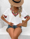 Ivy Lane Eyelet Embroidered V - Neck Short Sleeve Blouse - Blossom~n~Bloom