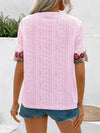 Ivy Lane Eyelet Embroidered V - Neck Short Sleeve Blouse - Blossom~n~Bloom