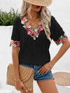 Ivy Lane Eyelet Embroidered V - Neck Short Sleeve Blouse - Blossom~n~Bloom