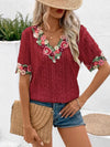 Ivy Lane Eyelet Embroidered V - Neck Short Sleeve Blouse - Blossom~n~Bloom