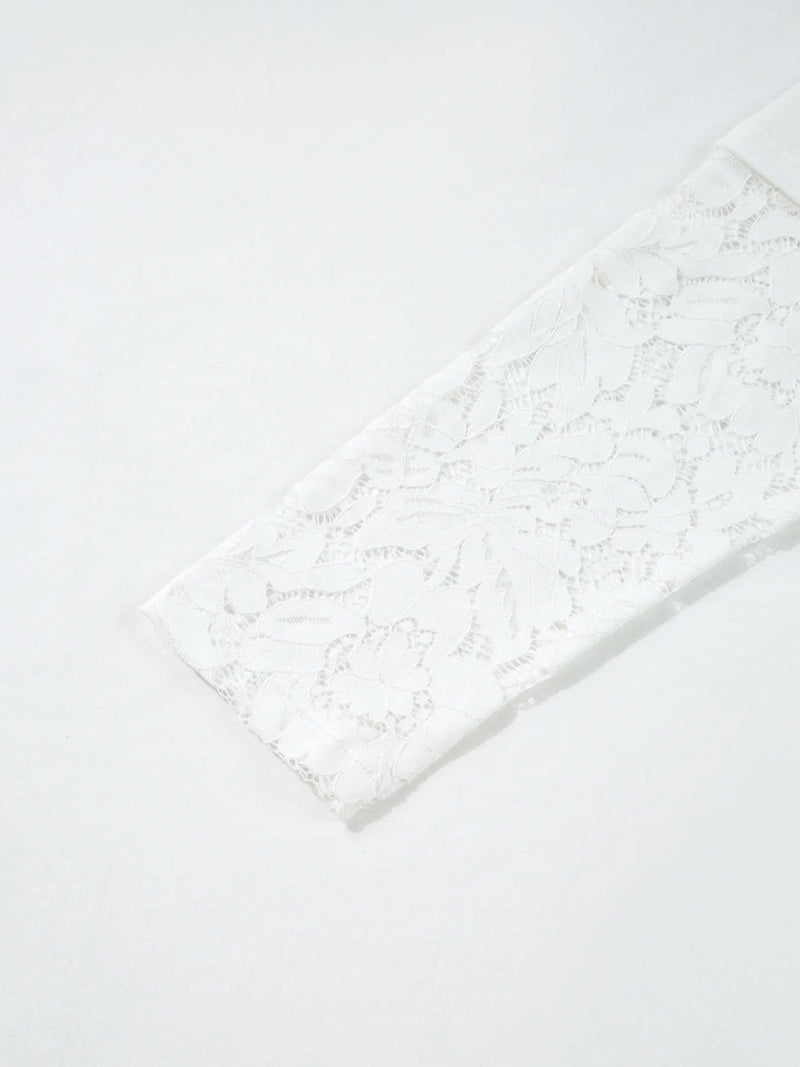 Lace Long Sleeve Insert Drop Shoulder Tee - Blossom~n~Bloom