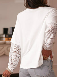 Lace Long Sleeve Insert Drop Shoulder Tee - Blossom~n~Bloom