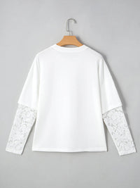 Lace Long Sleeve Insert Drop Shoulder Tee - Blossom~n~Bloom