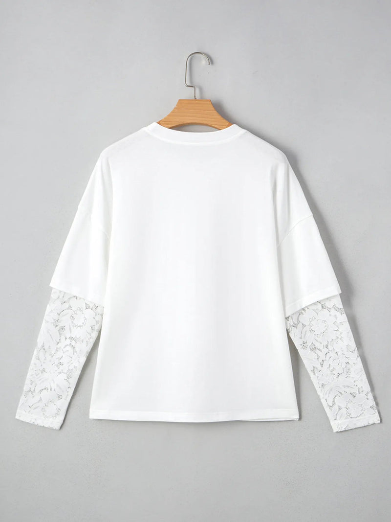 Lace Long Sleeve Insert Drop Shoulder Tee - Blossom~n~Bloom
