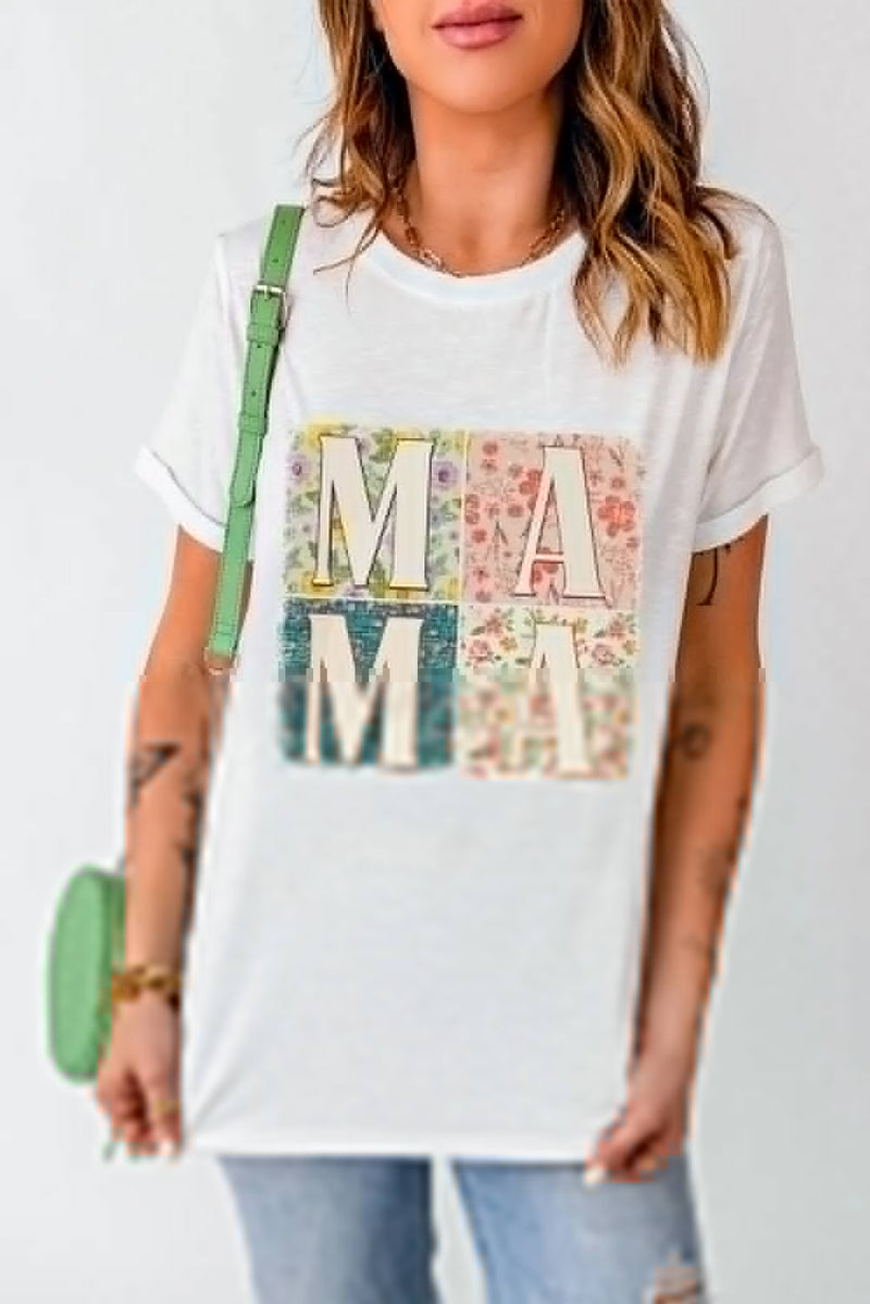 MAMA Round Neck Short Sleeve T-Shirt - Blossom~n~Bloom