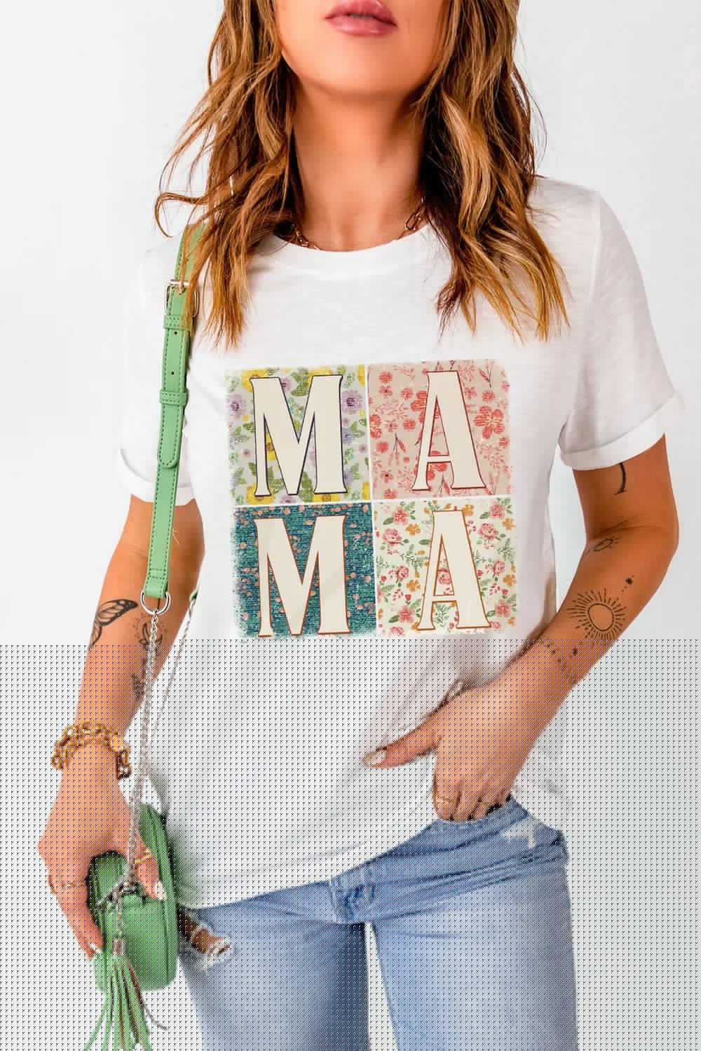 MAMA Round Neck Short Sleeve T-Shirt - Blossom~n~Bloom