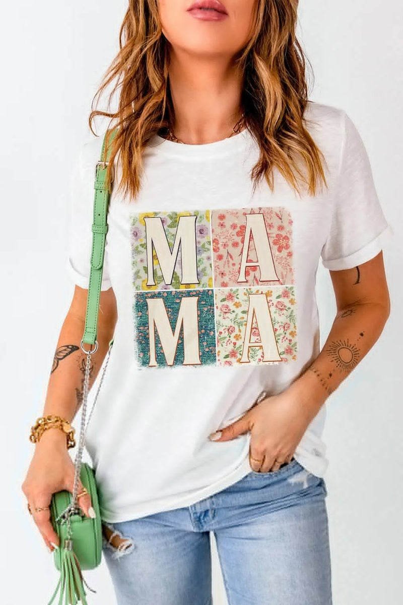 MAMA Round Neck Short Sleeve T-Shirt - Blossom~n~Bloom