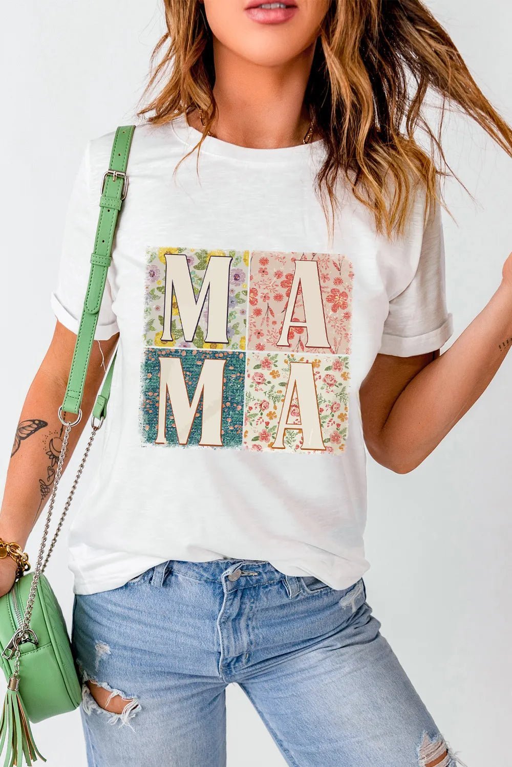 MAMA Round Neck Short Sleeve T-Shirt - Blossom~n~Bloom