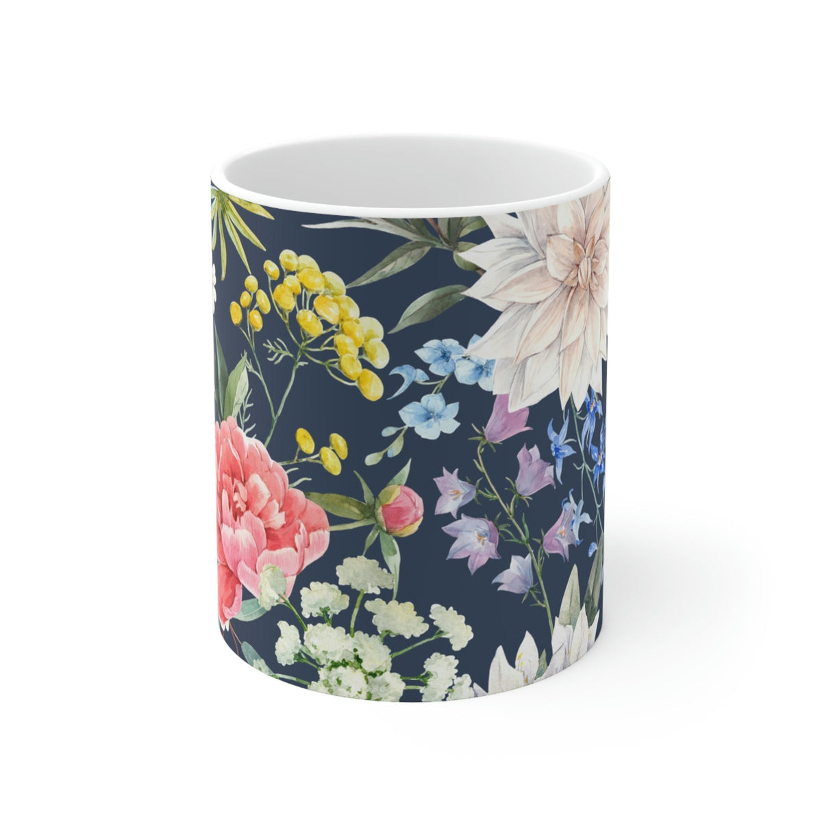 navy floral coffee tea mug - 1