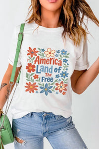 Patriotic Floral America Land of The Free Graphic T-Shirt - Blossom~n~Bloom