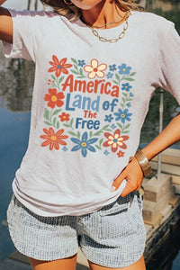 Patriotic Floral America Land of The Free Graphic T-Shirt - Blossom~n~Bloom
