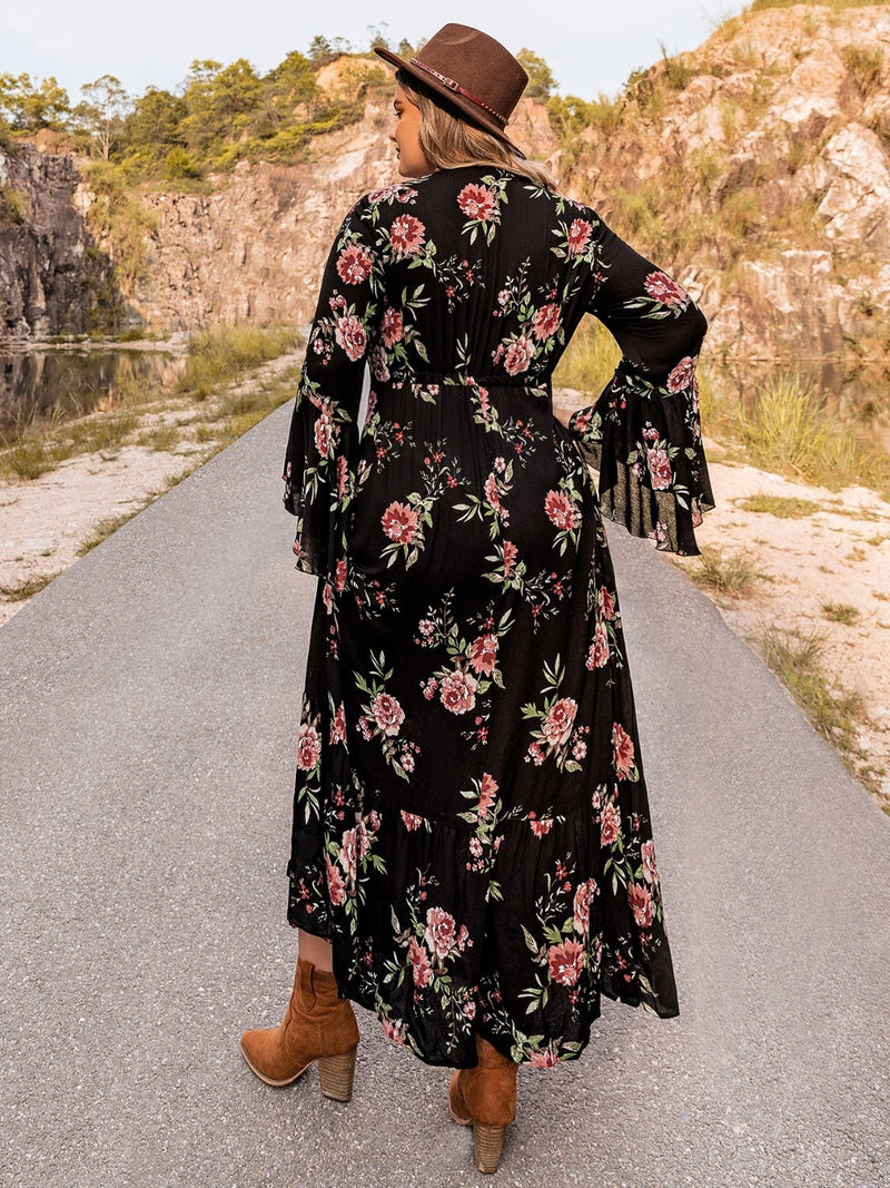 Plus Size Floral Flare Sleeve Dress - Blossom~n~Bloom
