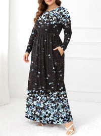 Plus Size Round Neck Maxi Dress with Pockets - Blossom~n~Bloom