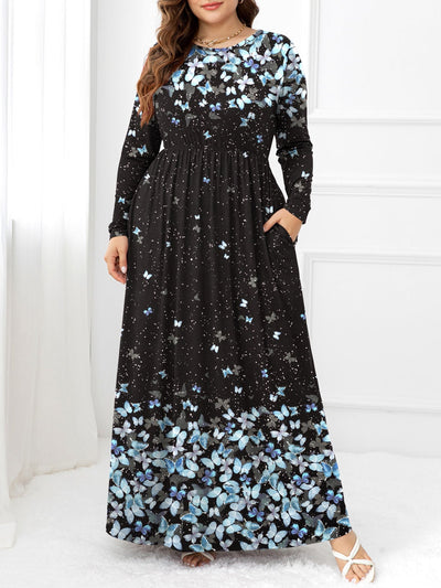 Plus Size Round Neck Maxi Dress with Pockets - Blossom~n~Bloom