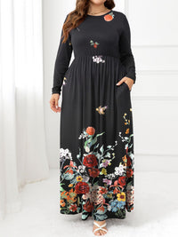 Plus Size Round Neck Maxi Dress with Pockets - Blossom~n~Bloom