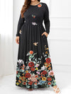 Plus Size Round Neck Maxi Dress with Pockets - Blossom~n~Bloom
