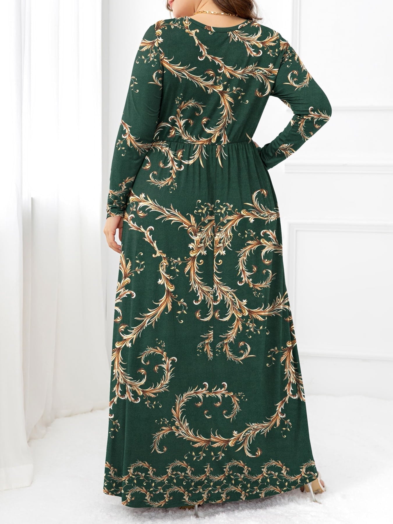 Plus Size Round Neck Maxi Dress with Pockets - Blossom~n~Bloom