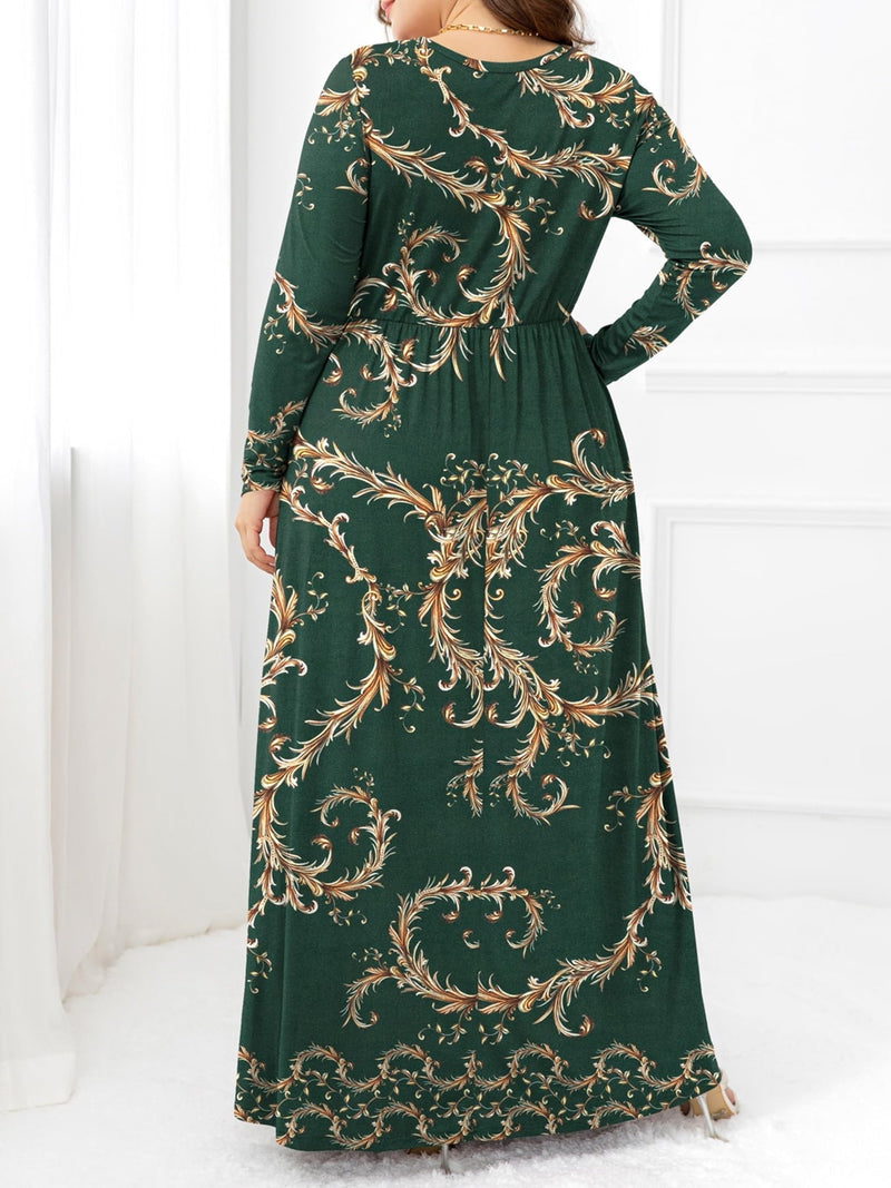 Plus Size Round Neck Maxi Dress with Pockets - Blossom~n~Bloom