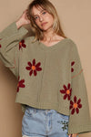 POL V - Neck Floral Pattern Chenille Sweater - Blossom~n~Bloom