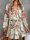 Printed Tie Neck Long Sleeve Dress - Blossom~n~Bloom
