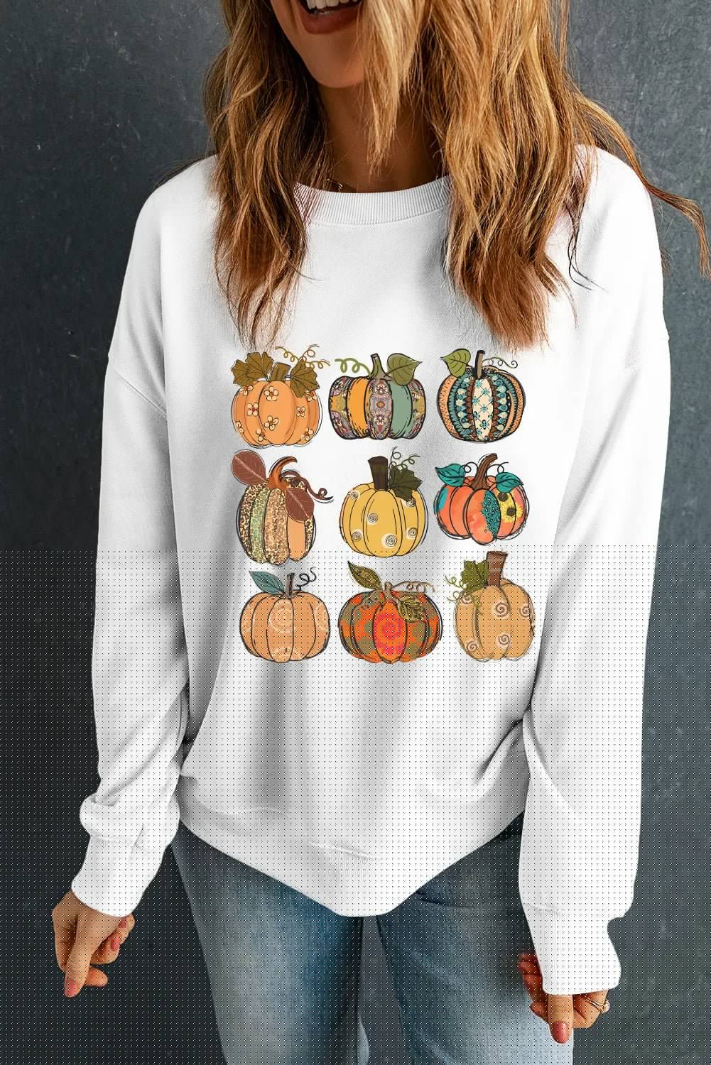Pumpkin Graphic Long Sleeve Sweatshirt - Blossom~n~Bloom