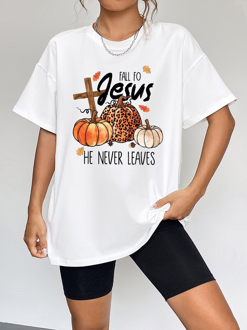 Round Neck Short Sleeve Fall Season Graphic T-Shirt - Blossom~n~Bloom