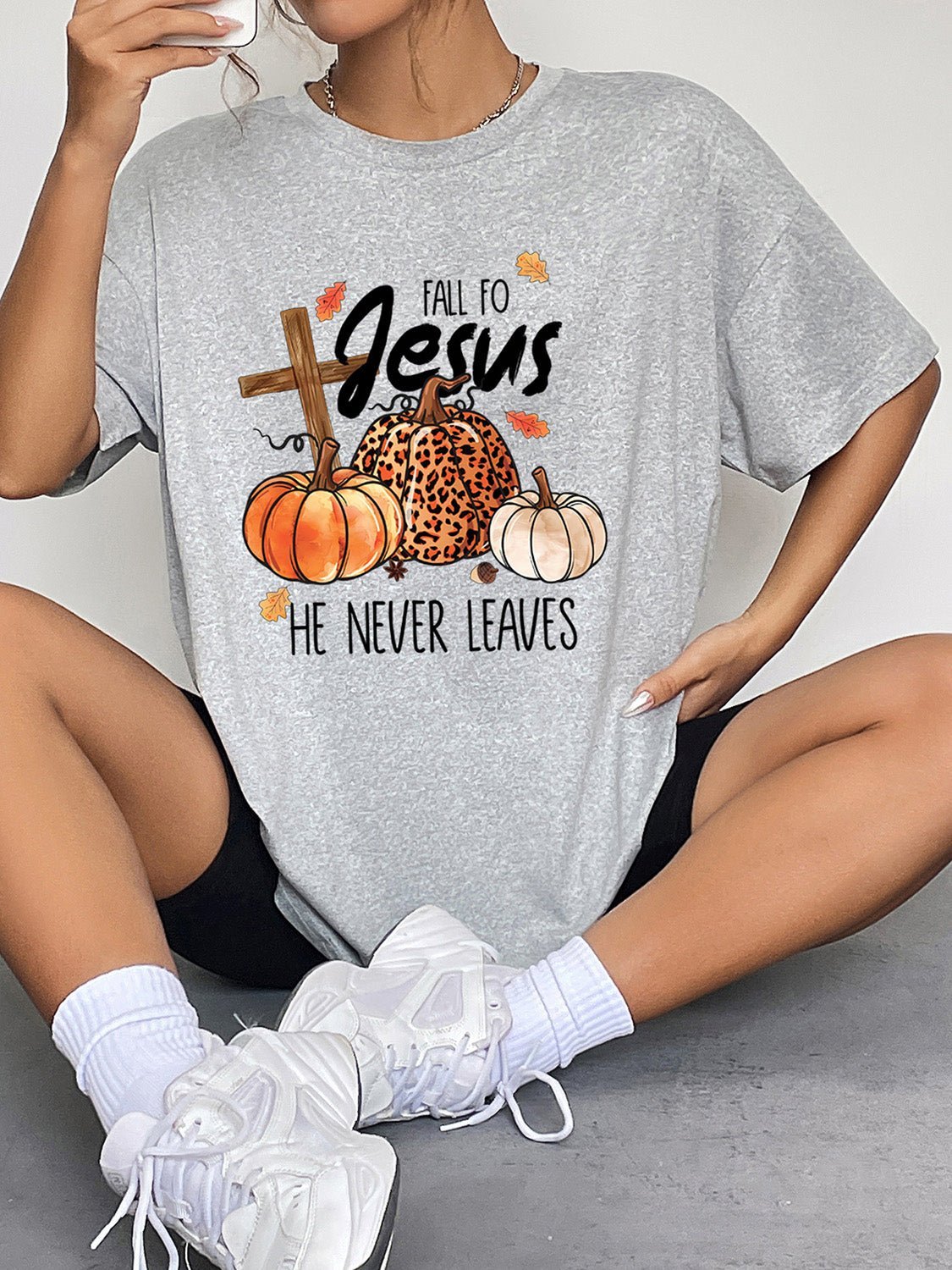Round Neck Short Sleeve Fall Season Graphic T-Shirt - Blossom~n~Bloom