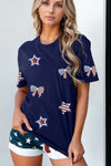 Sequin Star Round Neck Short Sleeve T-Shirt - Blossom~n~Bloom