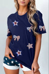 Sequin Star Round Neck Short Sleeve T-Shirt - Blossom~n~Bloom