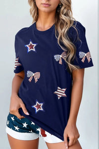 Sequin Star Round Neck Short Sleeve T-Shirt - Blossom~n~Bloom