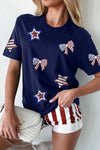 Sequin Star Round Neck Short Sleeve T-Shirt - Blossom~n~Bloom