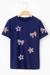 Sequin Star Round Neck Short Sleeve T-Shirt - Blossom~n~Bloom
