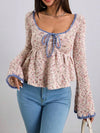 Tie Front Flare Sleeve Sweater - Blossom~n~Bloom